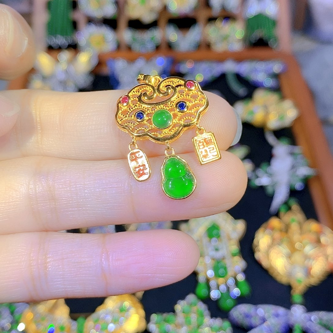 吊坠(不含链)银S925镶嵌翡翠