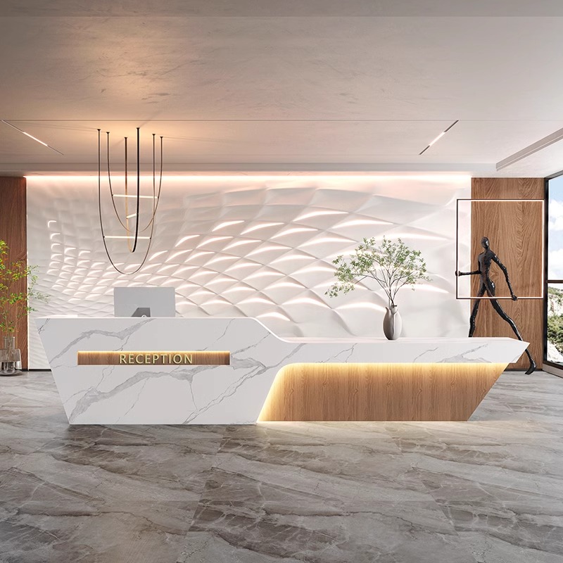 公司前台接待台简约现代不锈钢收银台售楼部酒店美容院吧台迎宾台