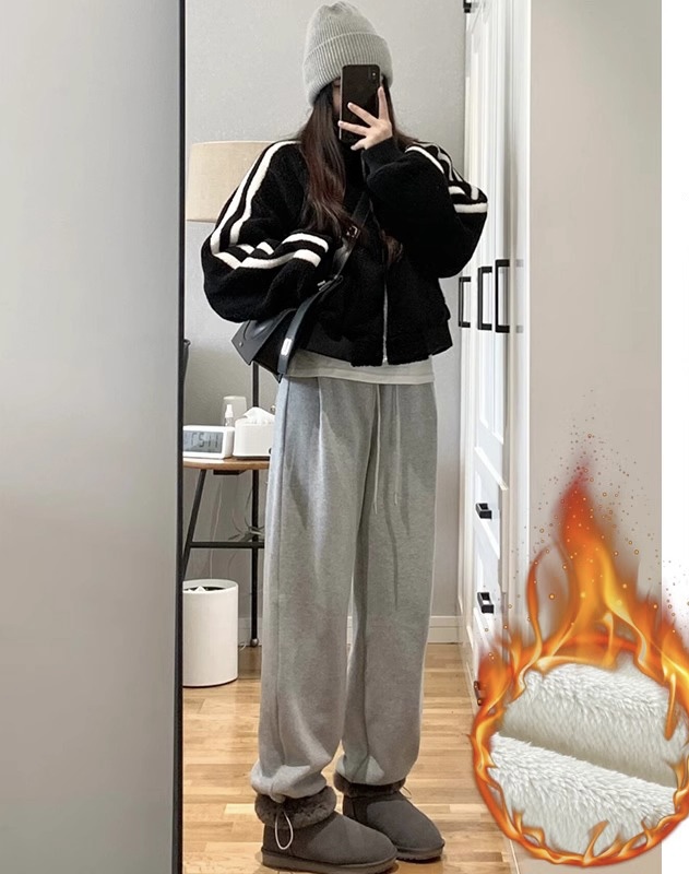 孕妇裤加绒运动裤秋冬季2025新款宽松羊羔绒束脚棉裤休闲显瘦卫裤