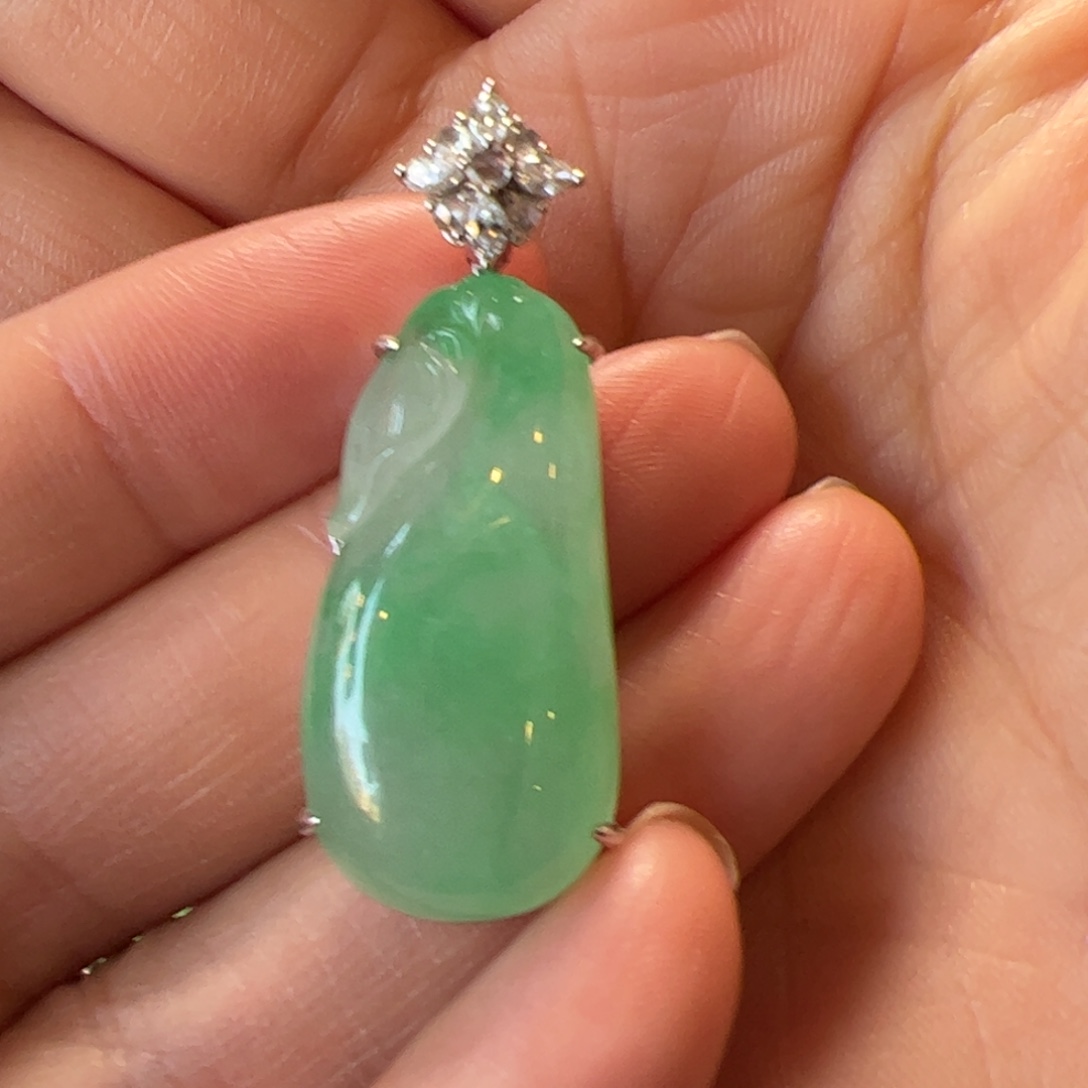 翡翠18K金镶嵌颈饰福袋吊坠