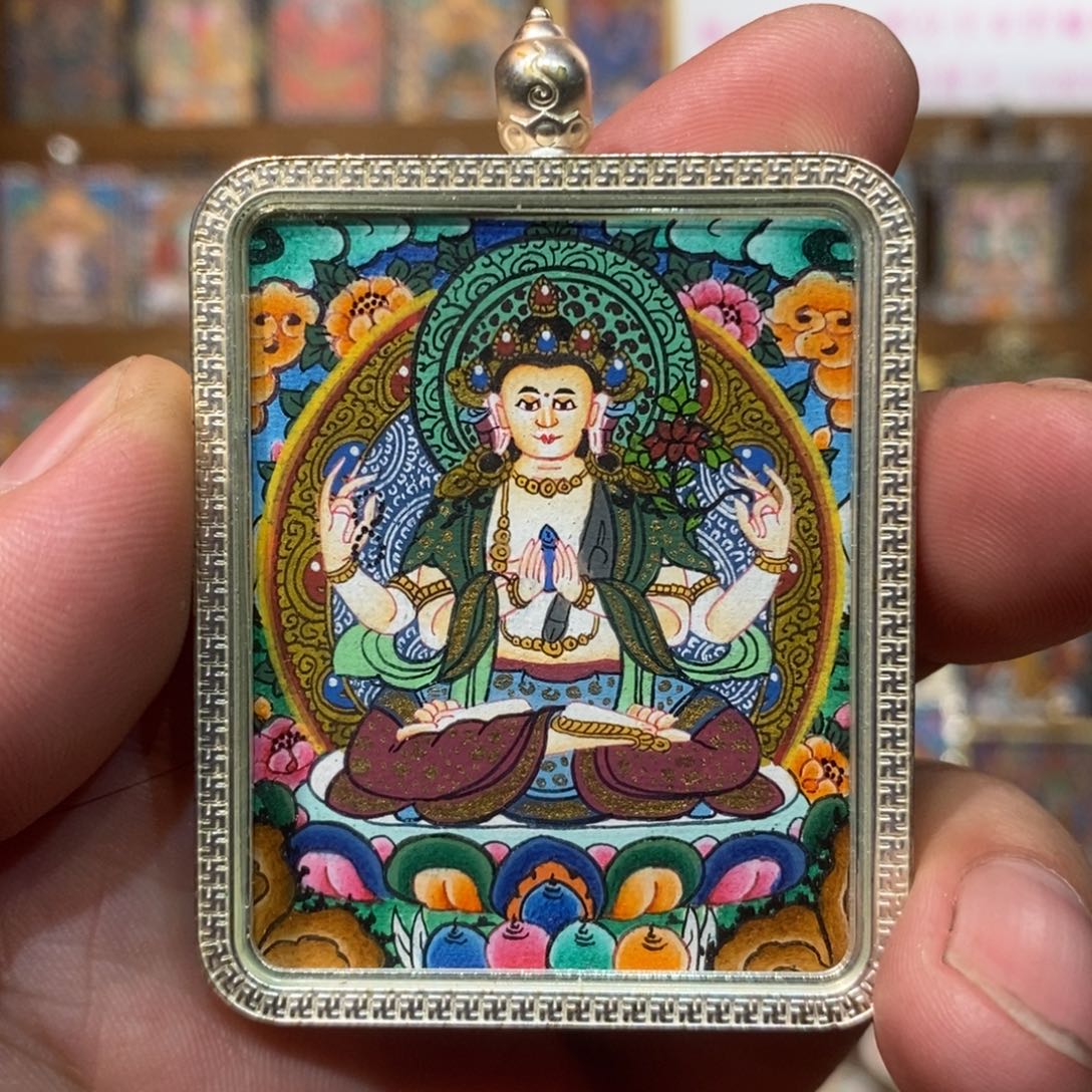 吊坠纯手绘唐卡四臂福利