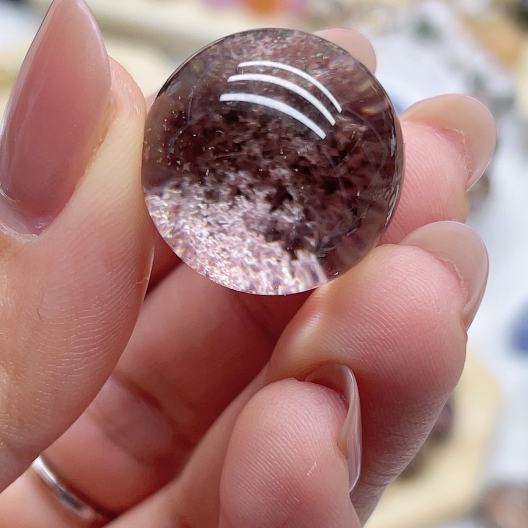 水晶珠宝半成品未镶嵌不****粉粉幽灵圆珠20.2mm