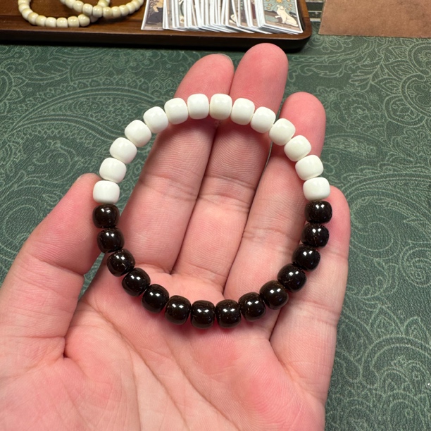 太极-白玉菩提椰蒂双拼8尺寸老型单圈文玩手串