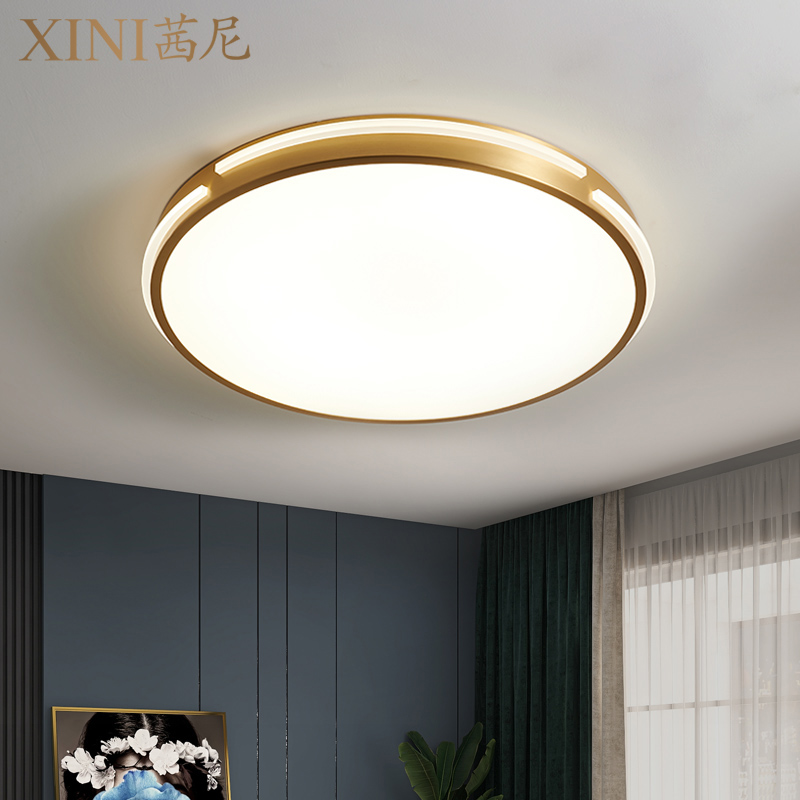 法式美式全铜吸顶灯现代简约明亮卧室房间阳台过道灯超薄圆形灯具