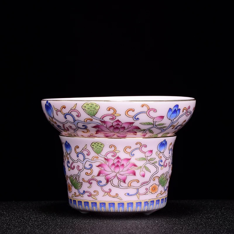 珐琅彩粉茶漏茶漏架 H92