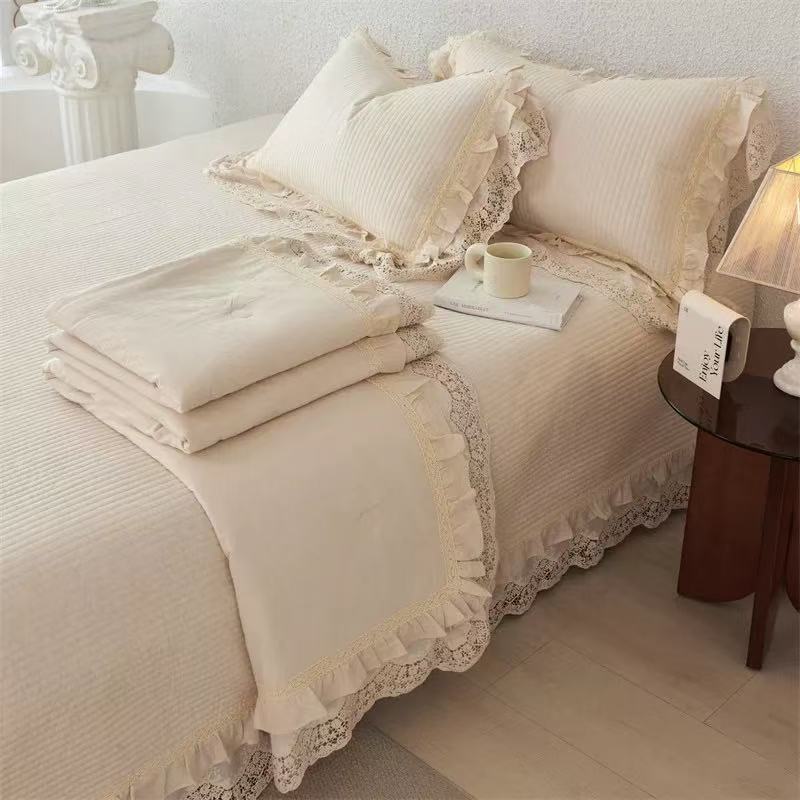 醉春烟·法式重工亚麻棉麻镂空花边多功能夏凉被被套