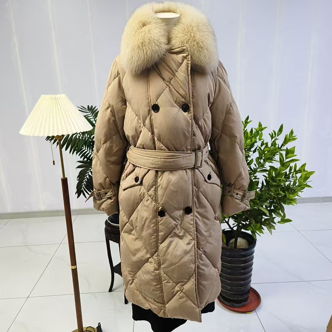 懒蜜蜂  VOV元单风衣款双排扣羽绒服香槟鹅绒服