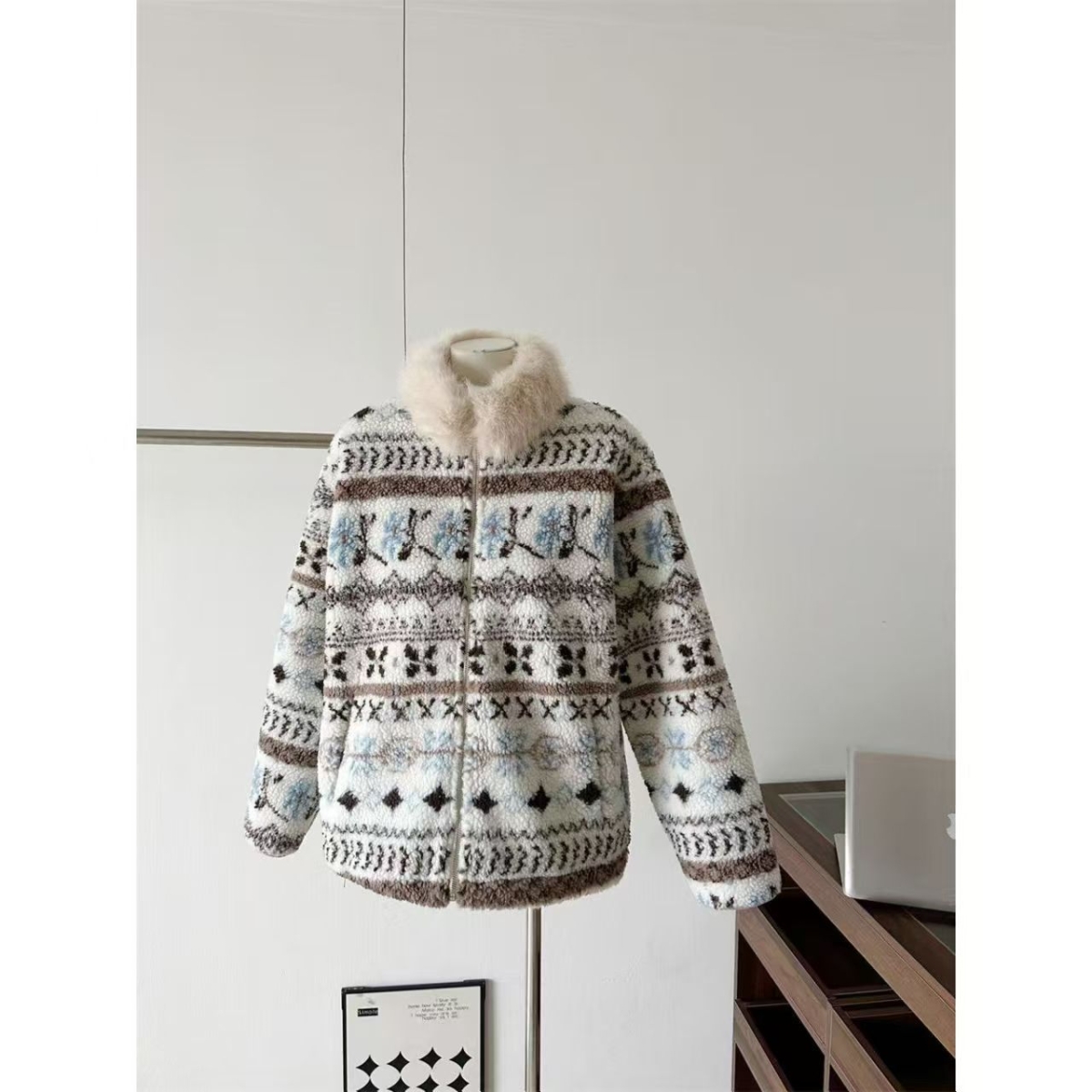 【广州布原版做法】冬季新款费尔岛毛领外套女加厚保暖开衫长袖上