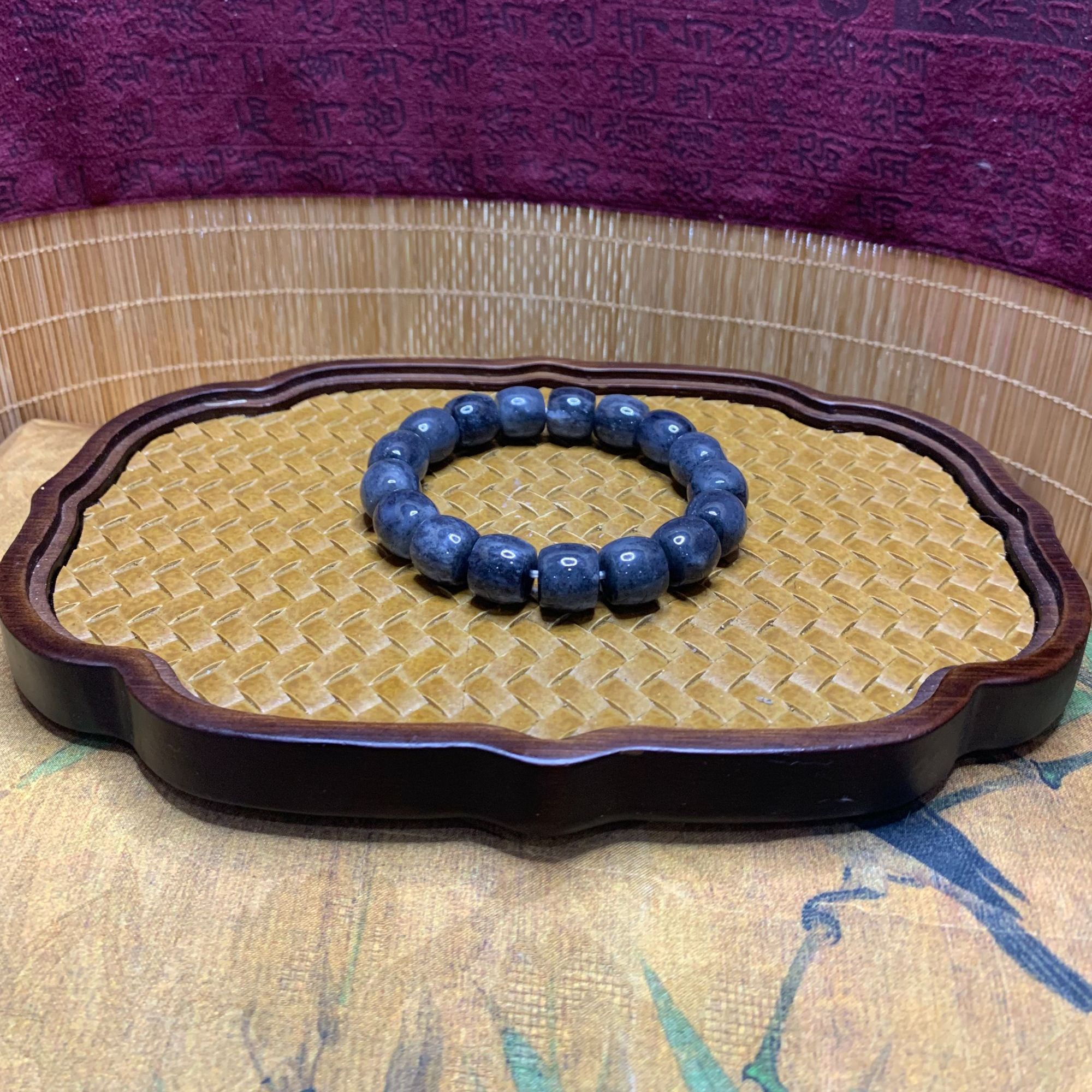 P和田玉青花桶珠手串（卡12）0717