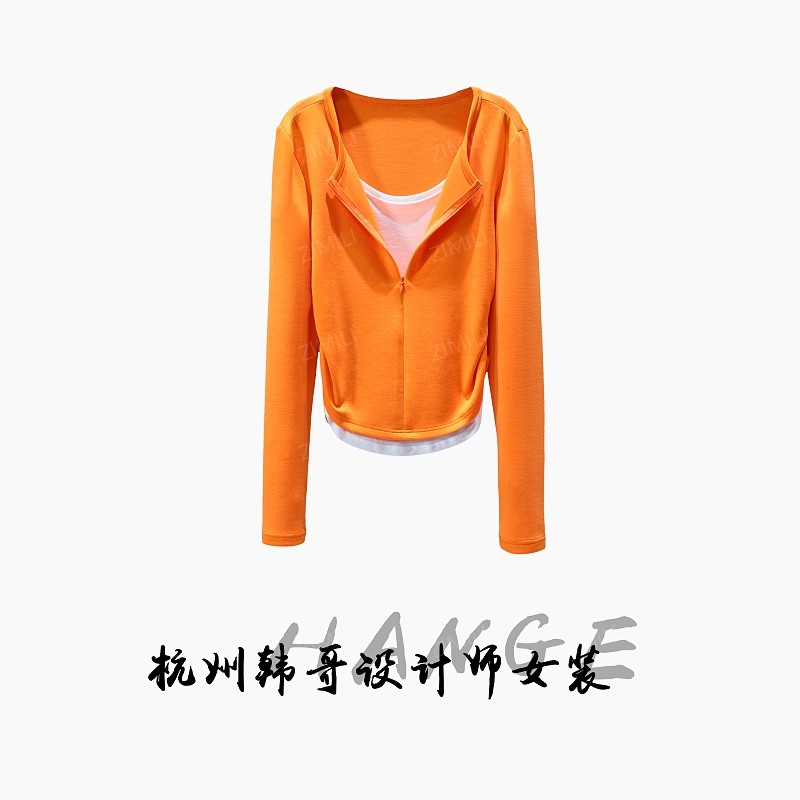 【韩哥女装】2025秋冬新品《橘络》爱玛橙假两件修身气质上衣5050-B7