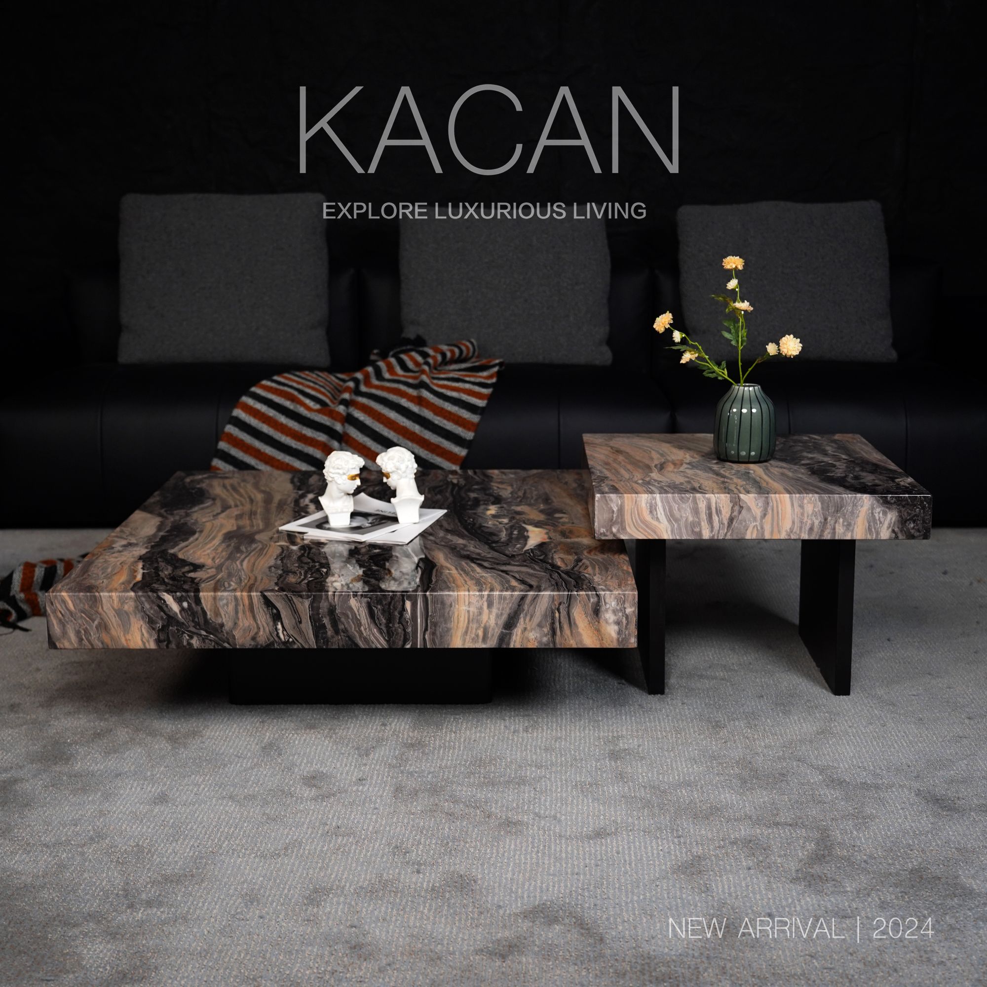 KACAN｜卡璨意式极简轻奢客厅家用大理石方岛系列单边几kc-32