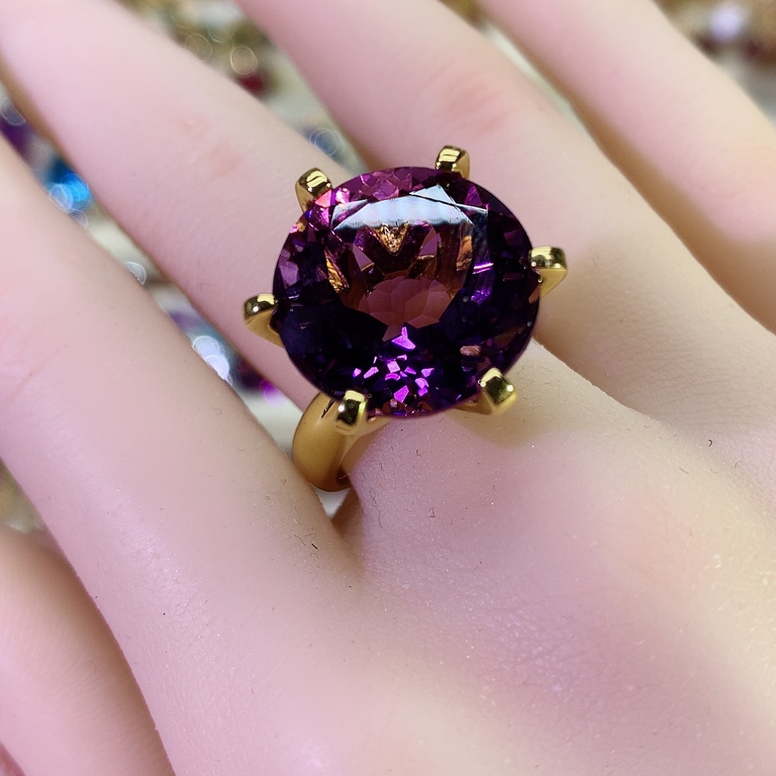 紫晶戒指银S925镀金镶嵌