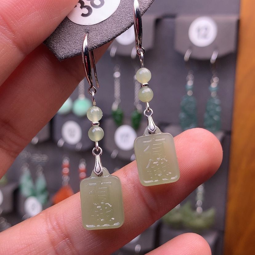 【闪购商品】和田玉耳饰银S925镶嵌