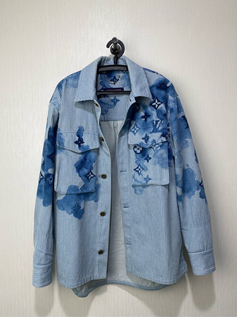 回奢帝/LV/条纹Logo印花休闲蓝色/衬衫/棉/男/S码/98新/16999