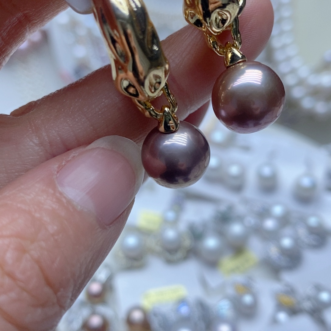 银S925镶嵌耳钉淡水珍珠