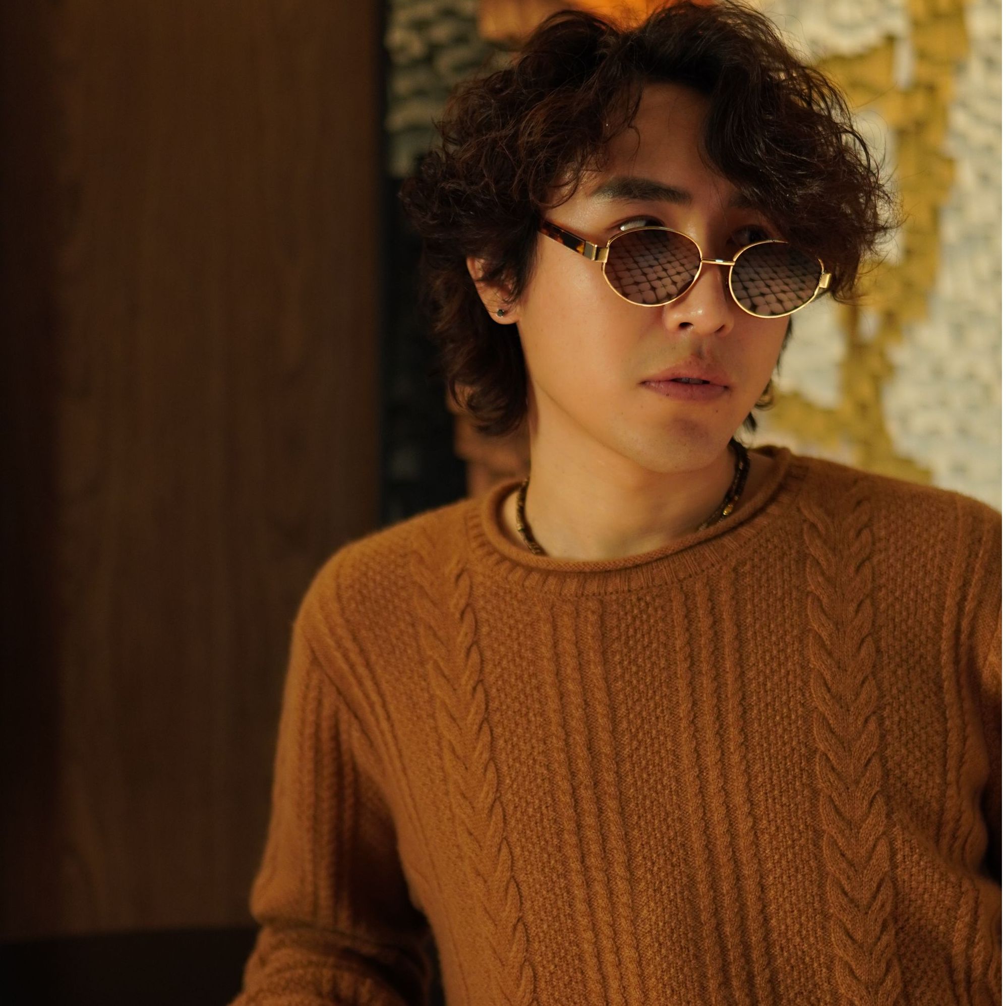 秋冬新款圆领绞花羊绒衫女双股厚款100%纯山羊绒针织衫 金驼色