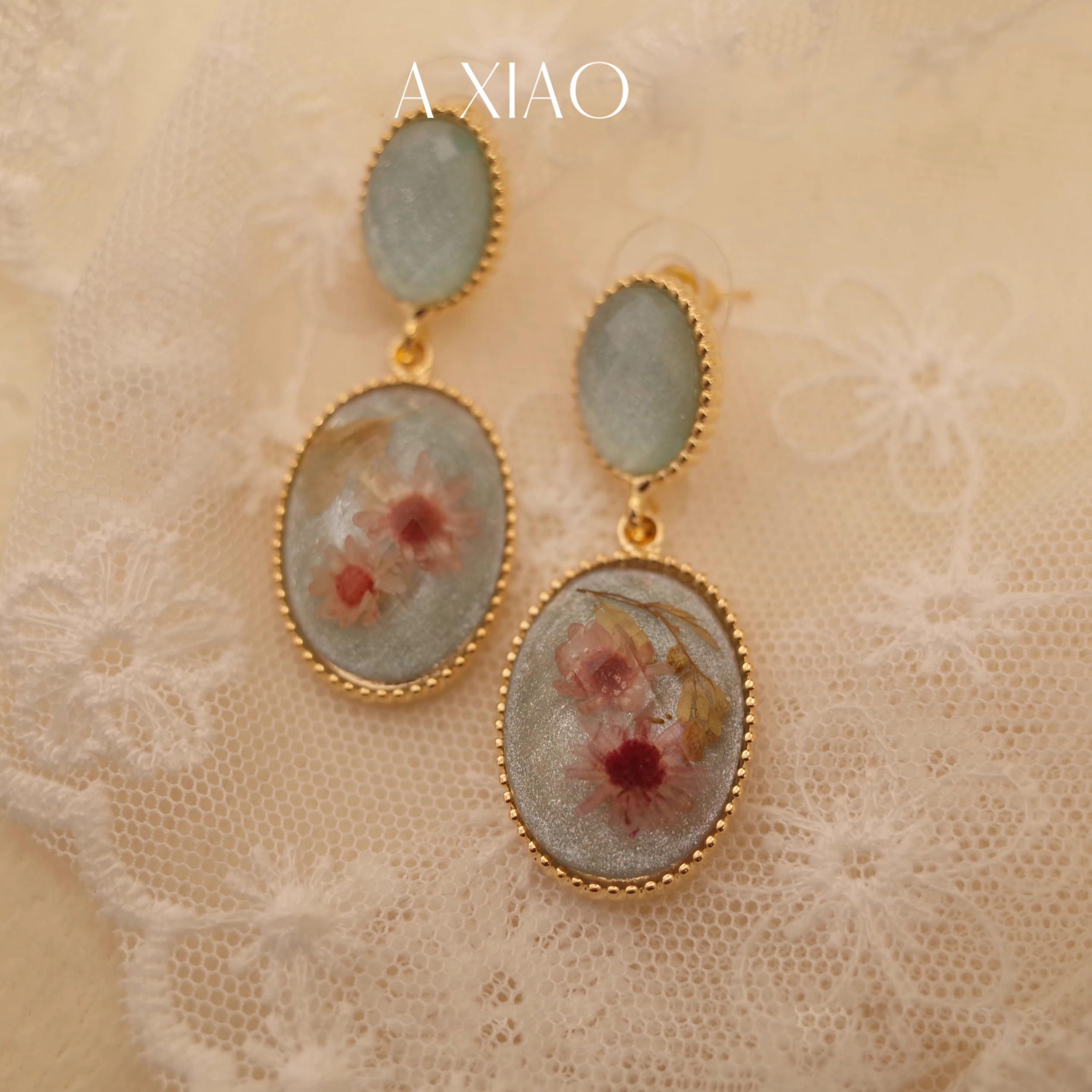 铜合金树脂耳饰 法式复古甜美仿琥珀雏菊花朵耳环爆冰花长款耳坠