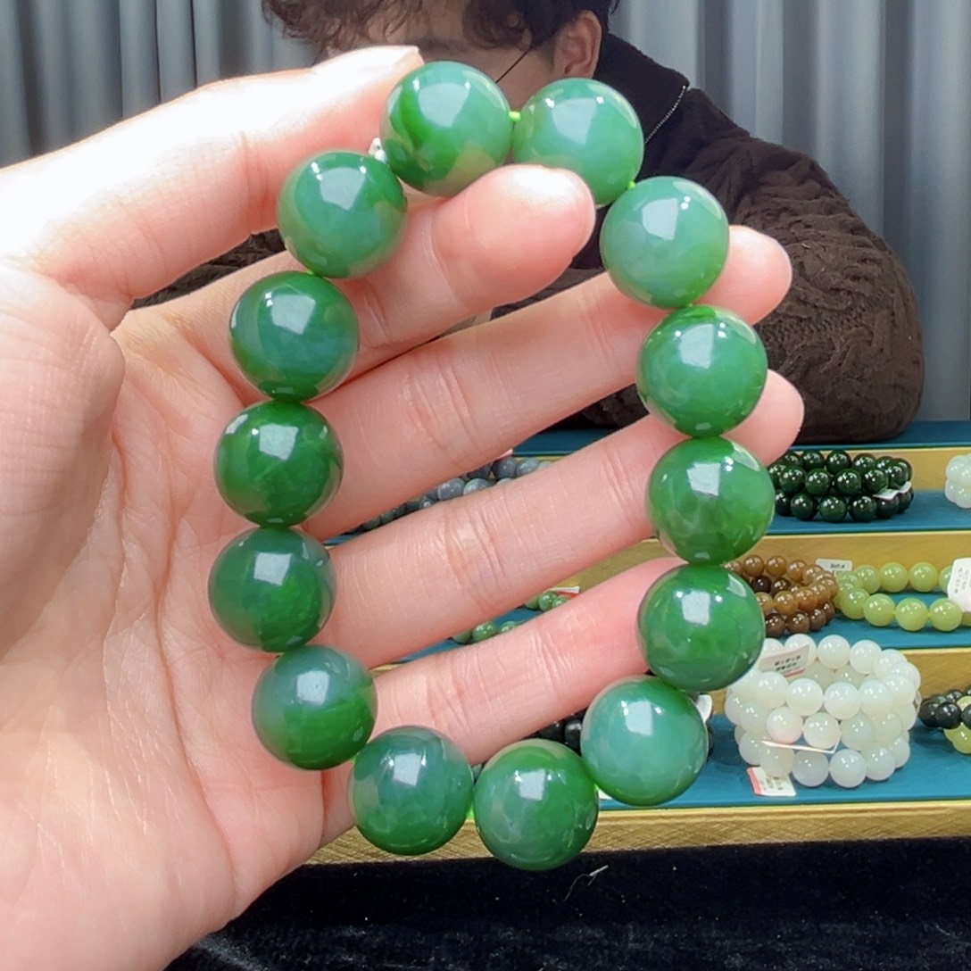 和田玉未镶嵌手串天然和田玉俄碧夹层14