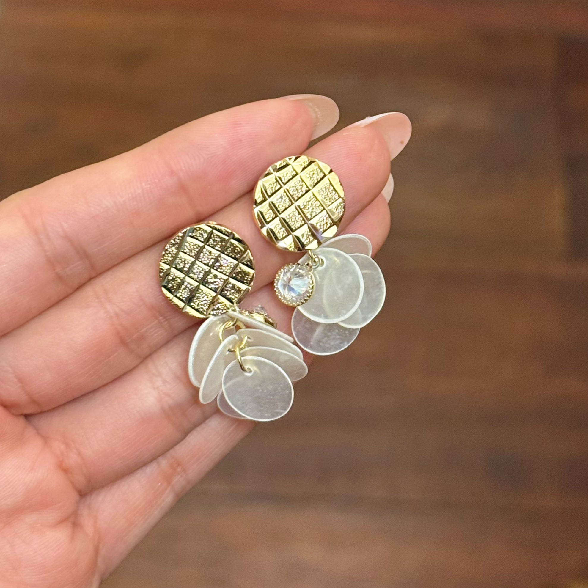 铜合金贝壳耳饰 E0241 东大门定制手工贝壳片仙女流苏耳环