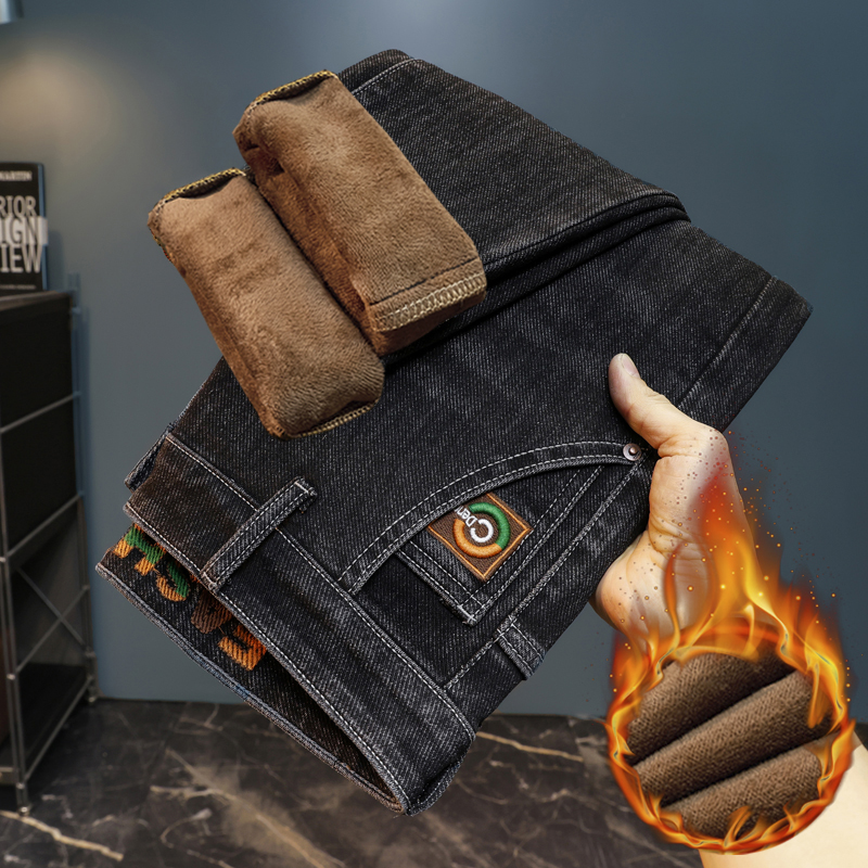 WAG“加绒加厚”牛仔裤冬季斜插口袋弹力小直筒保暖潮流长裤-718