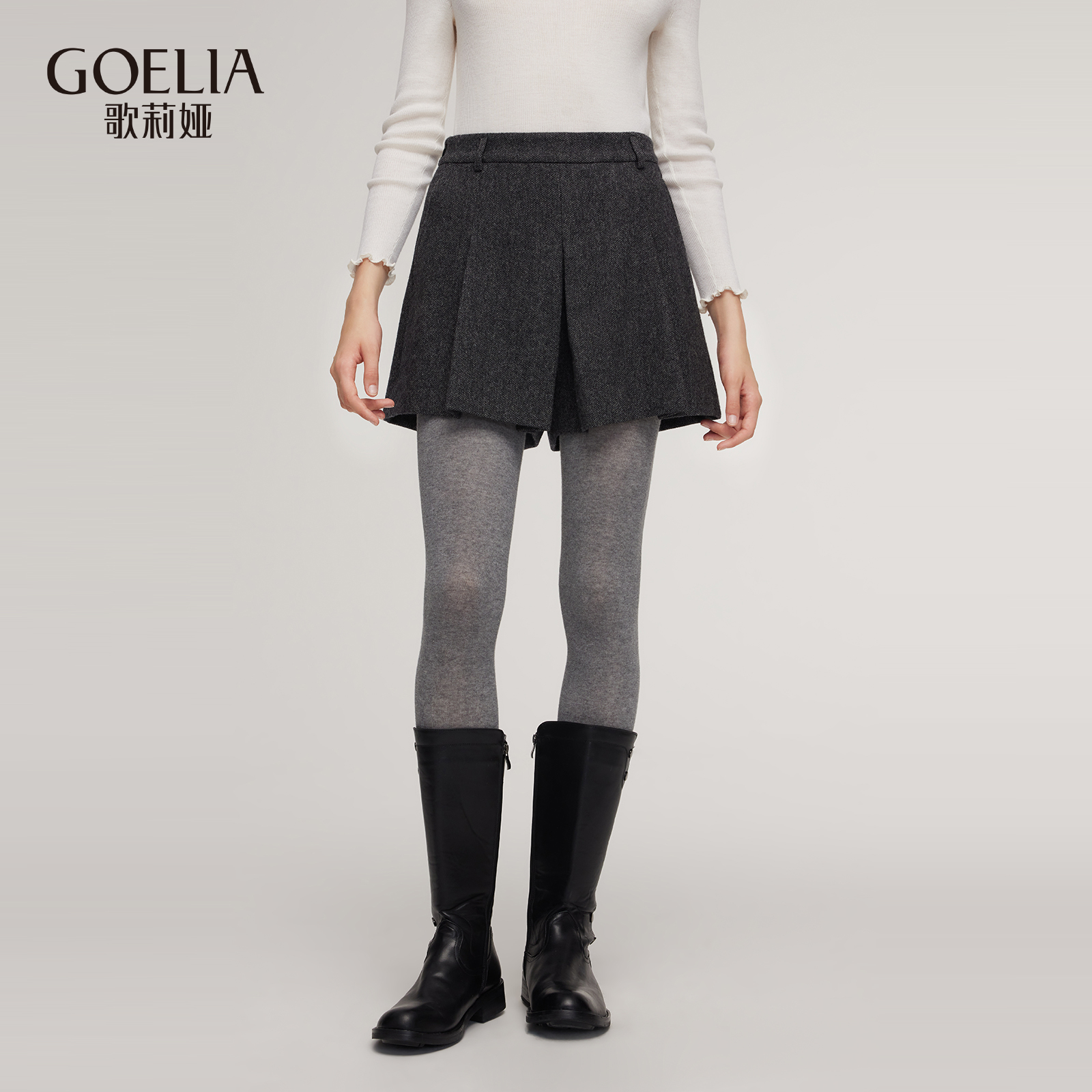 歌莉娅 冬季新品  可水洗绵羊毛裙裤  1E9L1A19B