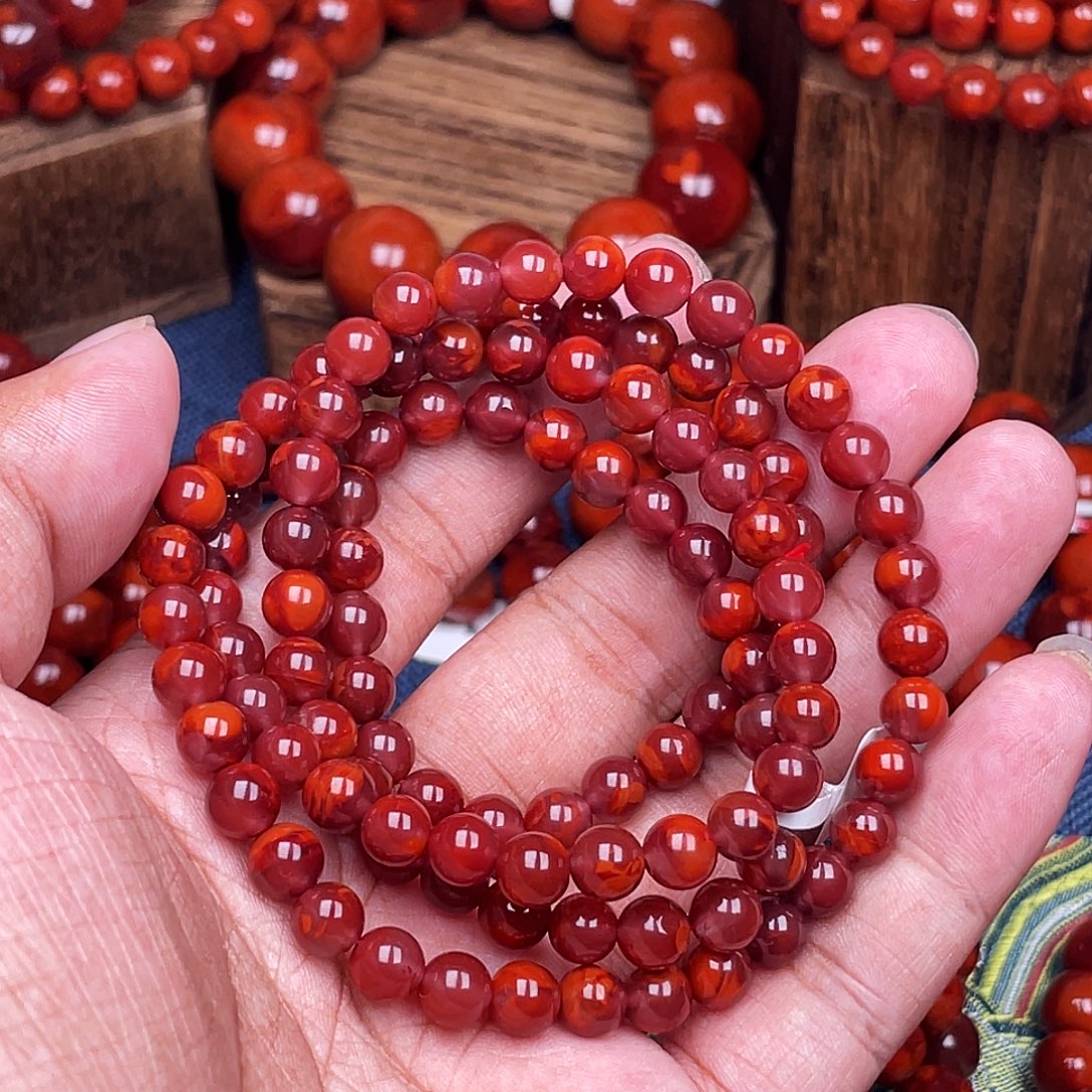 南红玛瑙未镶嵌珠链南红瓦西卡6多圈