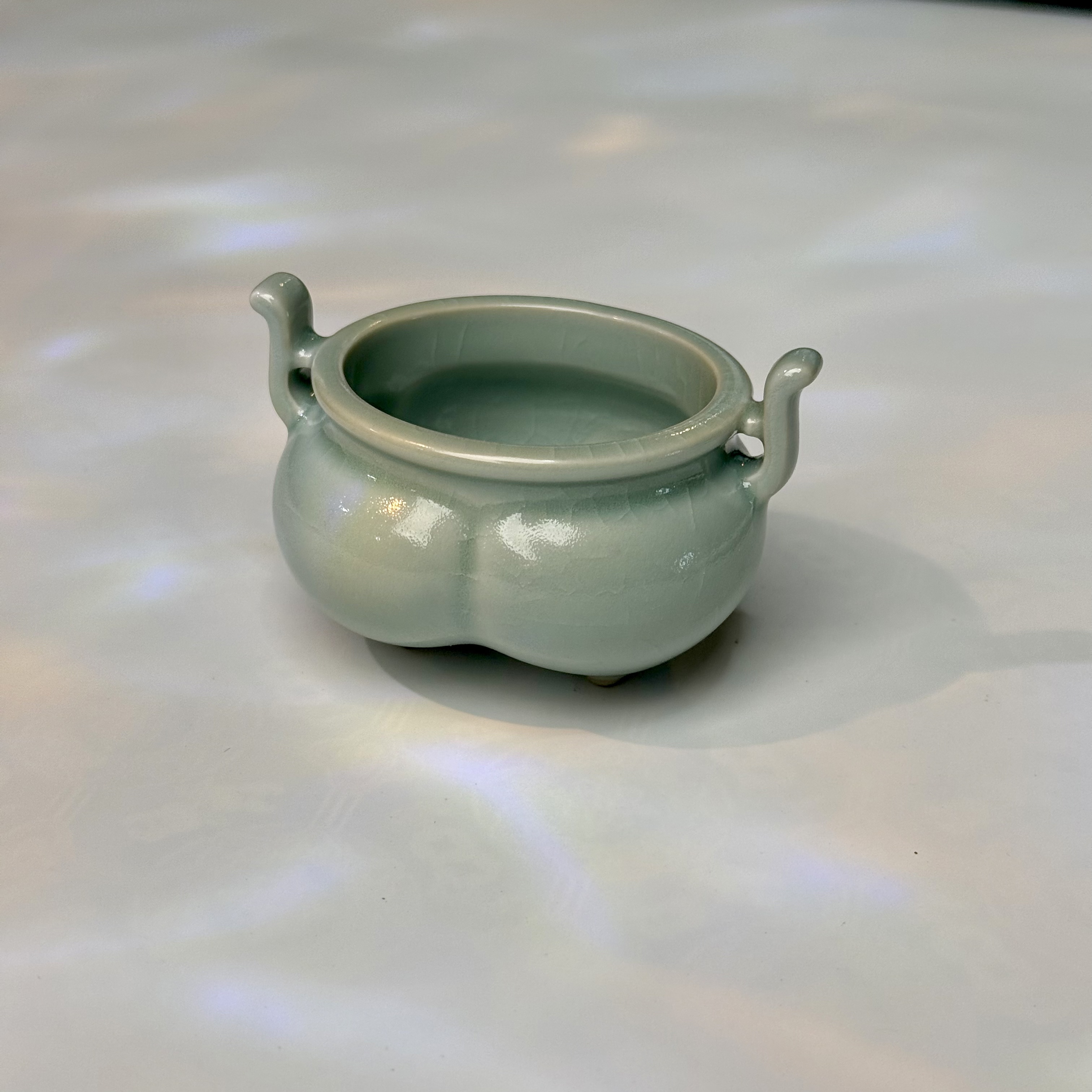 三有堂《双耳三足炉》原矿仿古汝瓷 