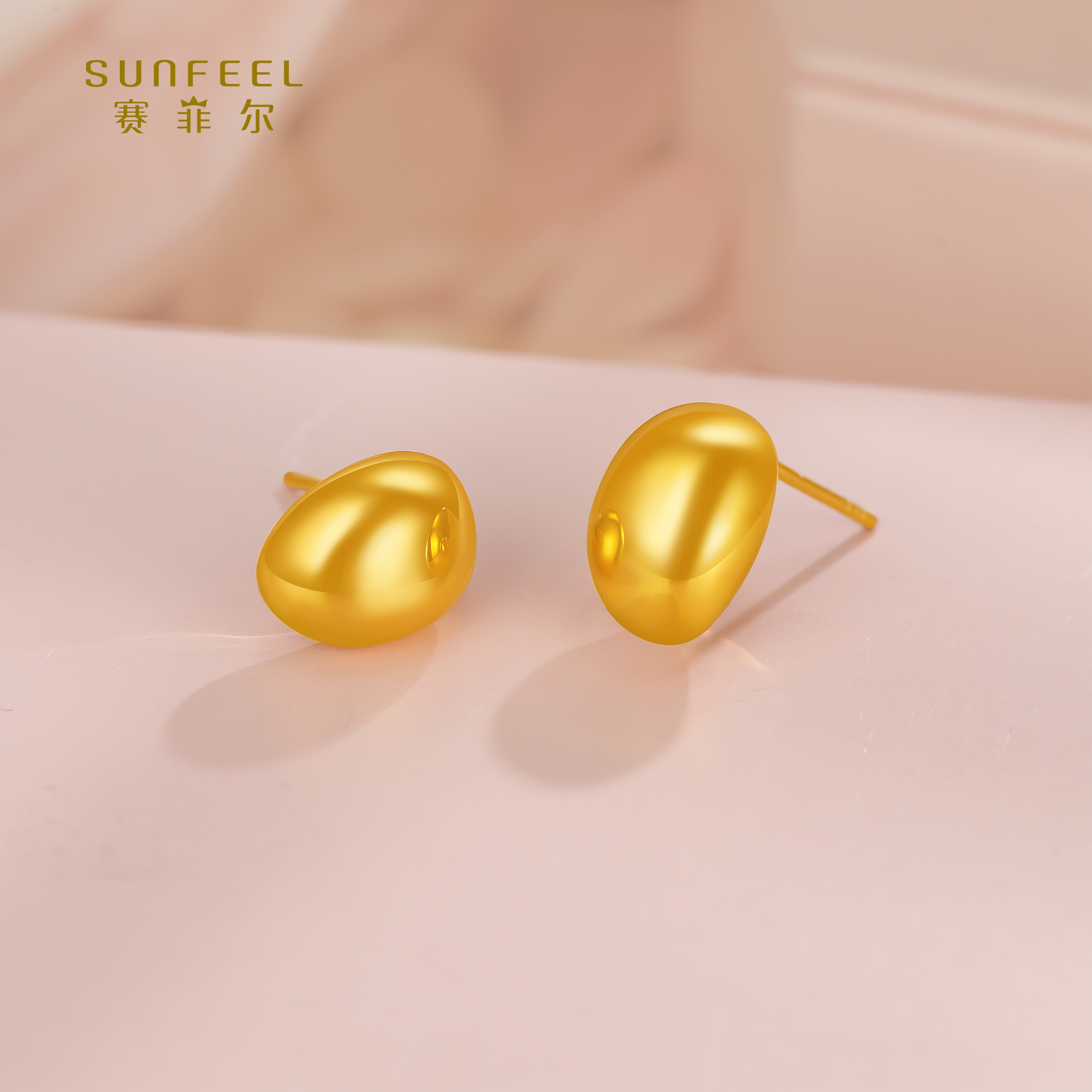 SUNFEEL/赛菲尔【一店】 足金5D金光面豌豆耳钉5DE00433