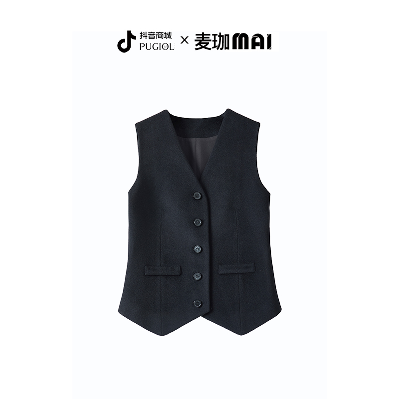 【MaiJIA MaiArtIdeas】毛呢马甲V领拼接宽松型马夹商务百搭9851