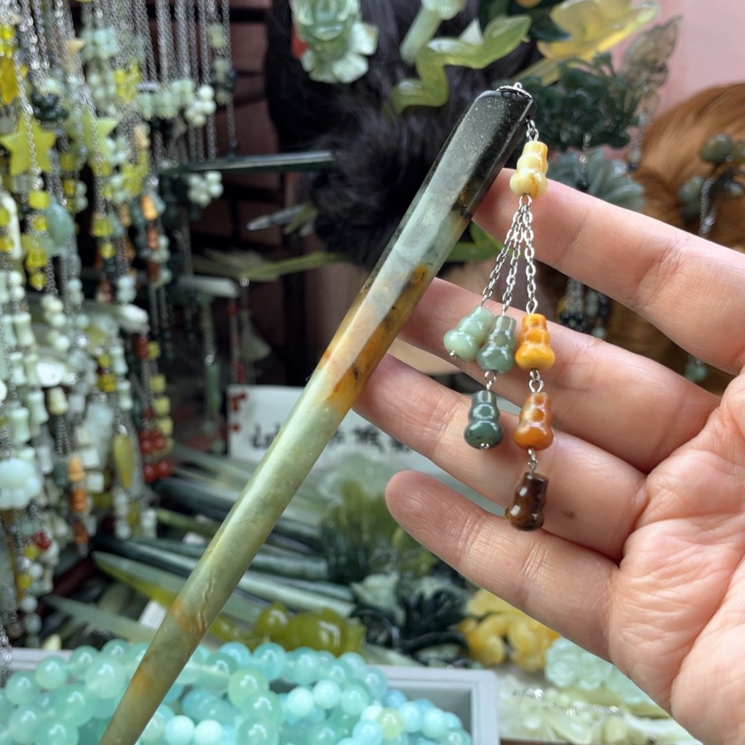 蛇纹石玉发饰未镶嵌默认微瑕岫玉发簪