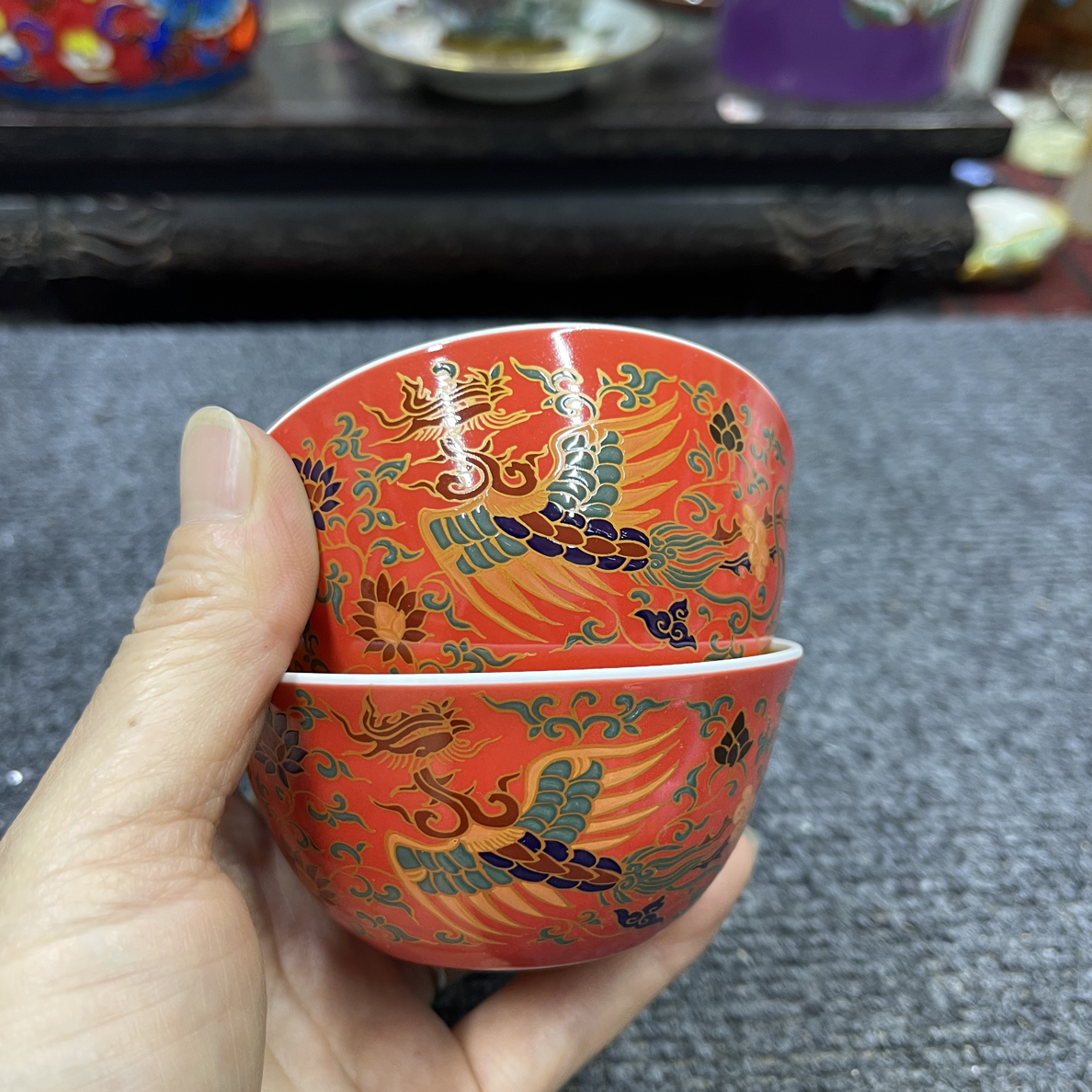 双色釉满工风纹口杯压手杯主人杯