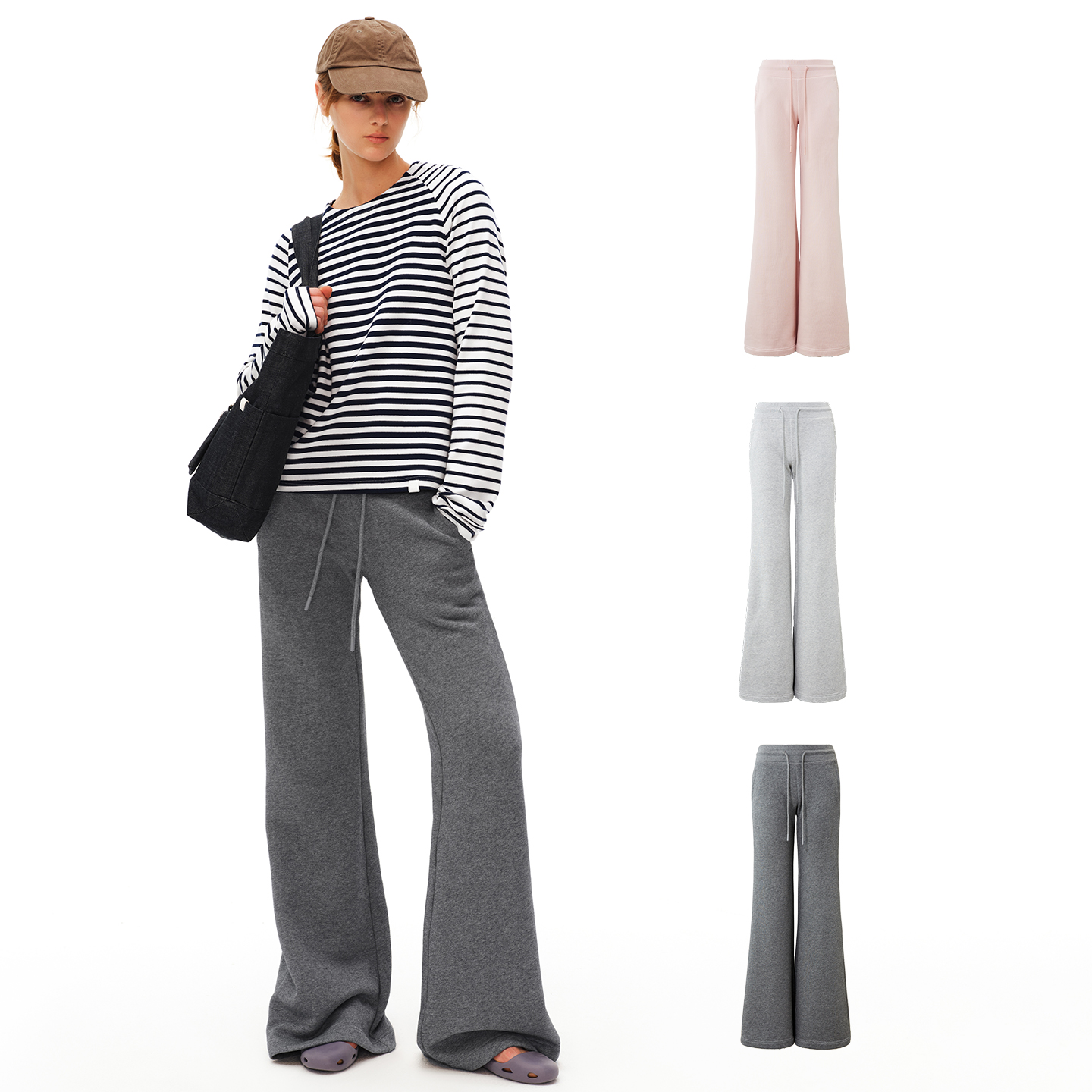 SMIIILE纯棉垂坠感低腰微喇叭阔腿裤冬季新款休闲卫裤松弛感长裤