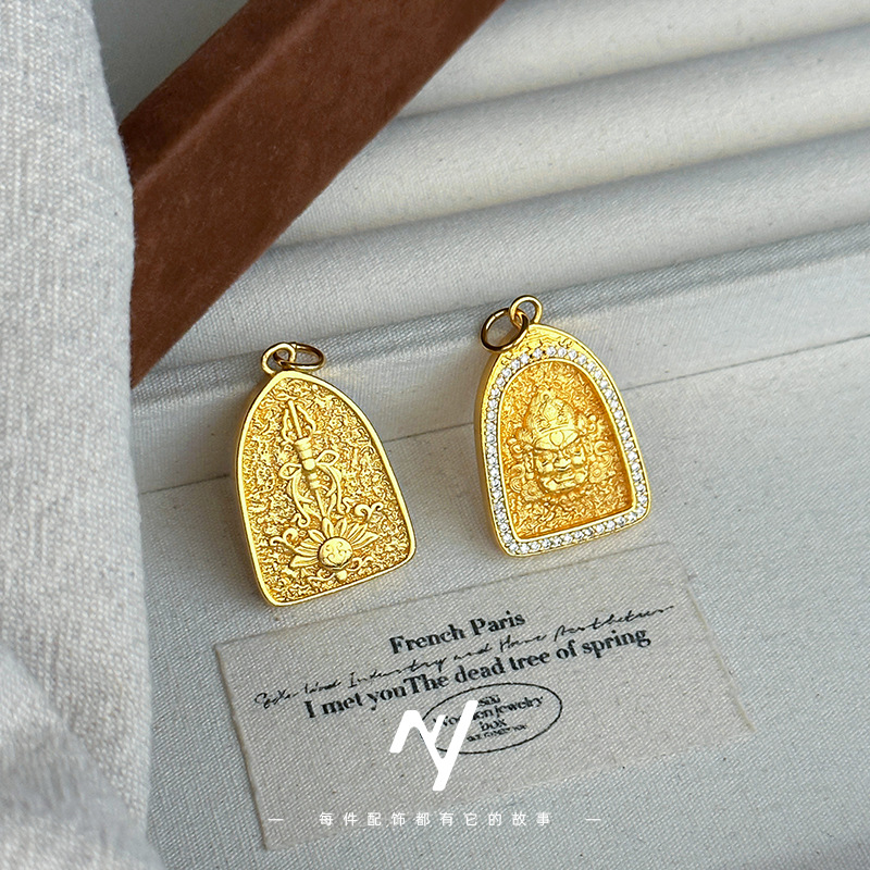 铜合金项链 微镶黄财神吊坠小众ins首饰配饰时尚饰品仿金999