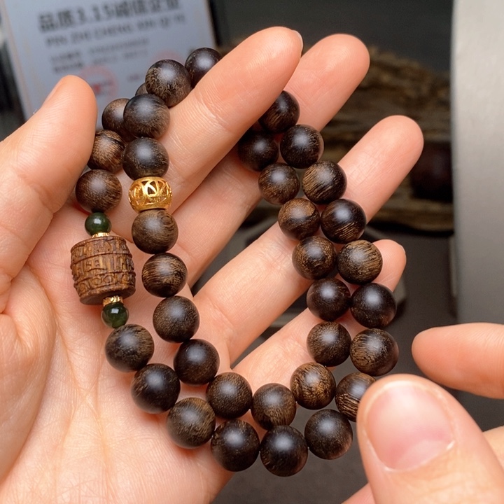 手串沉香越南富森红土瘤疤1.0➕芽庄白棋楠沉香木雕设计