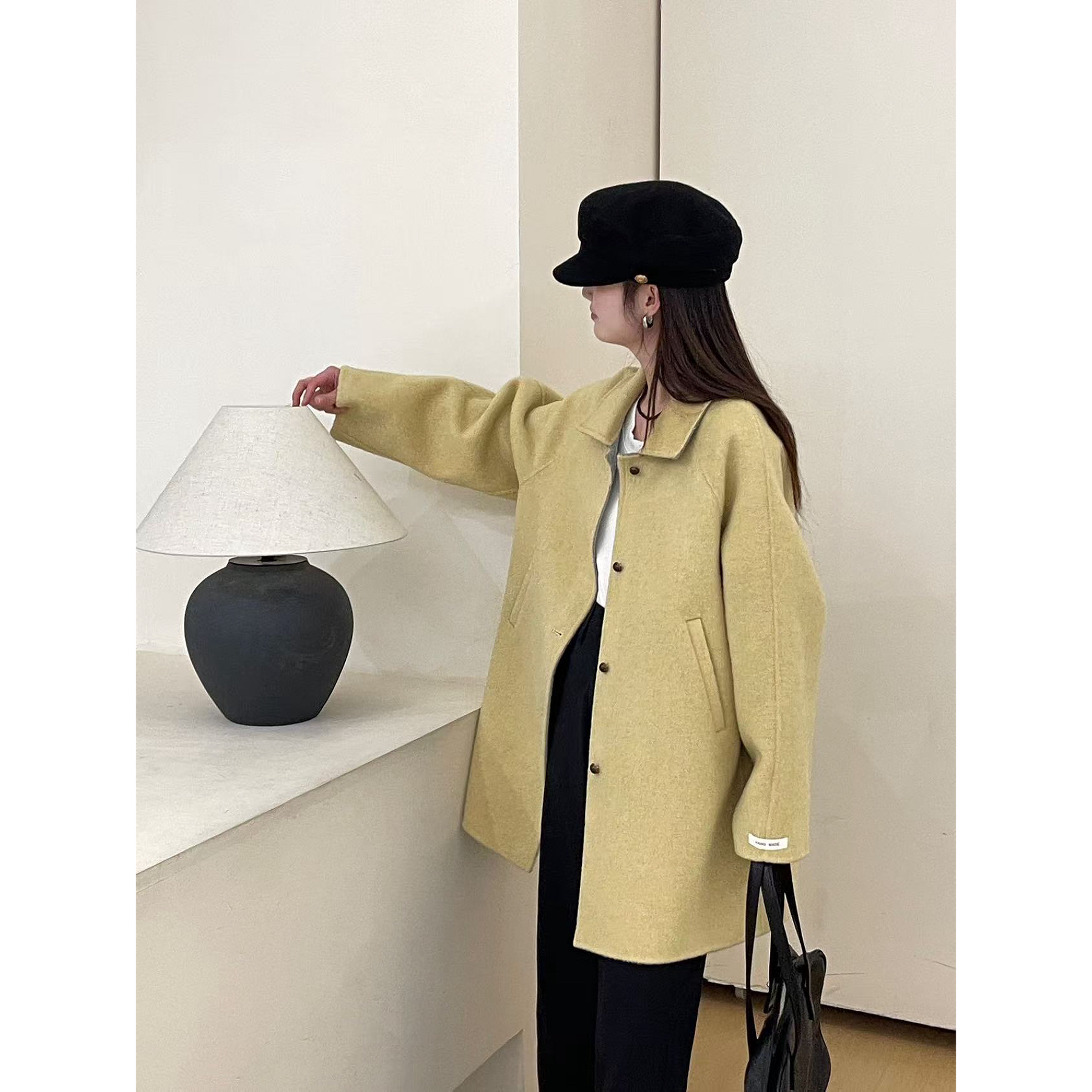 2265韩系简约翻领双面大衣中长款（衣长84左右）