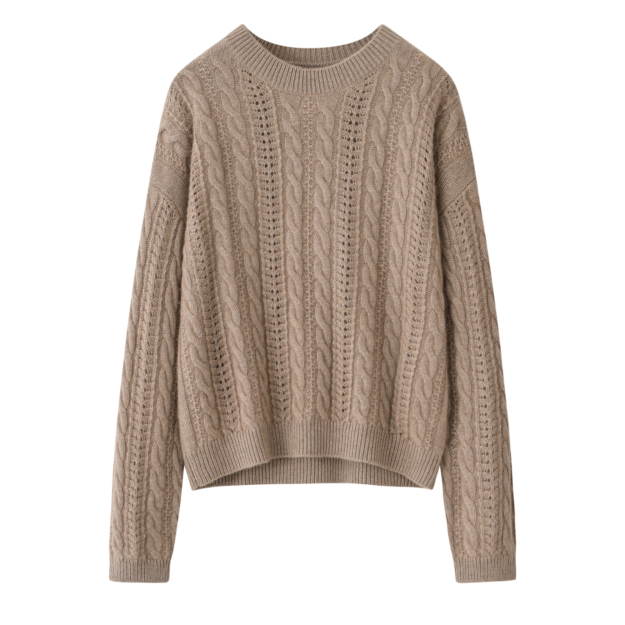 绞花针织加厚羊绒衫常规款纯色圆领秋冬宽松型镂空毛衣