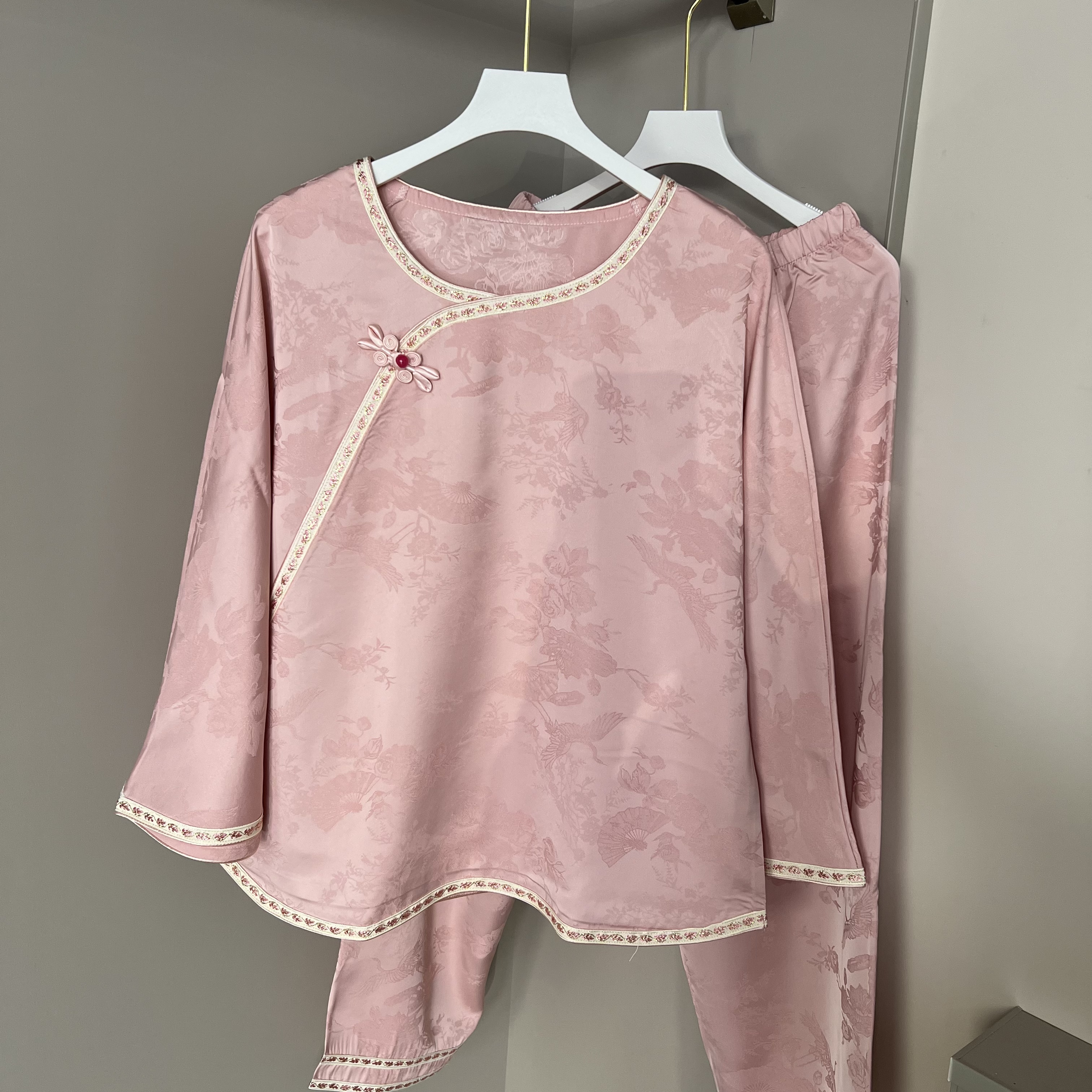 常规款中国风圆领睡衣套装春季女装透气