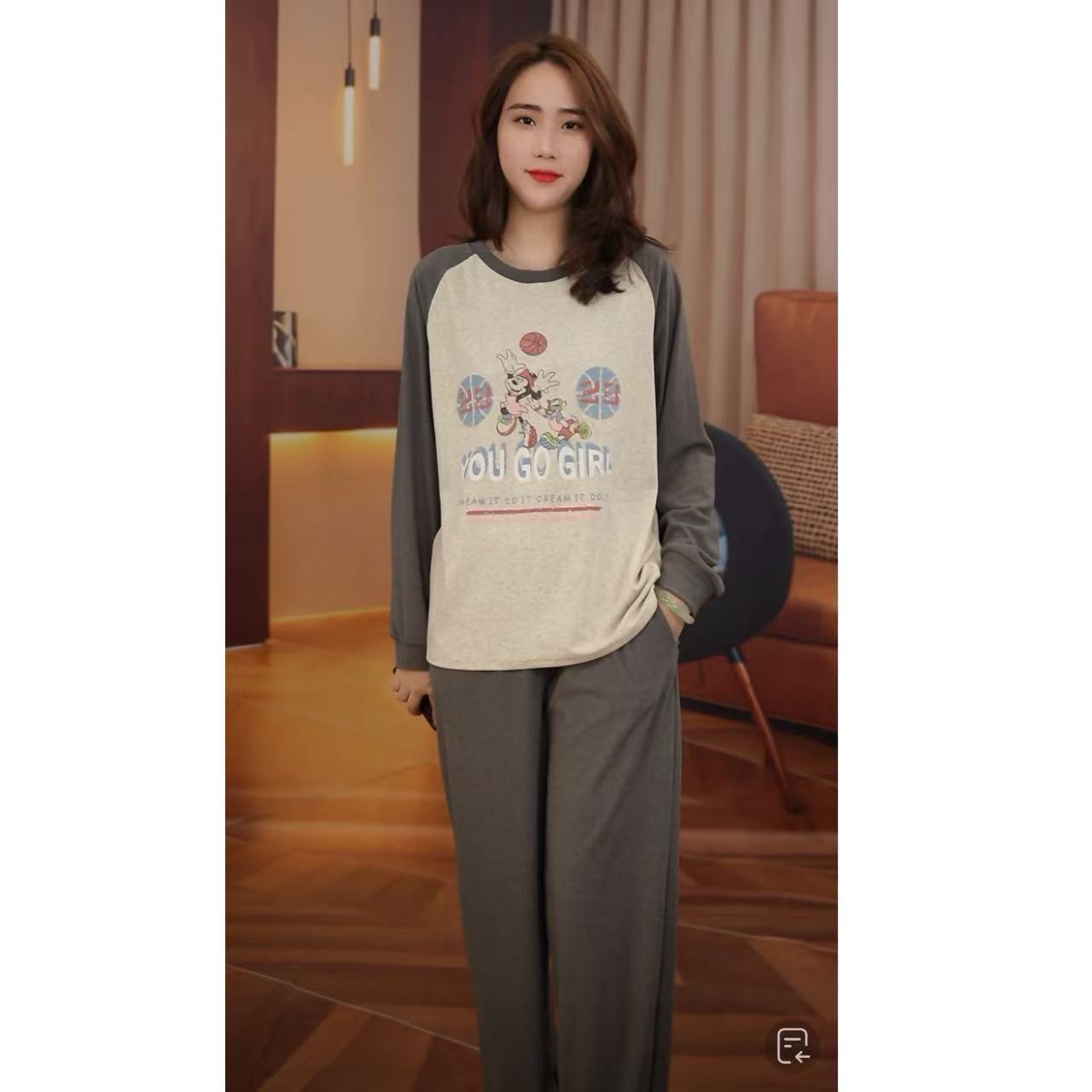 睡衣女冬季新款蚕丝棉长袖长裤韩版休闲家居服套装（篮球米奇）