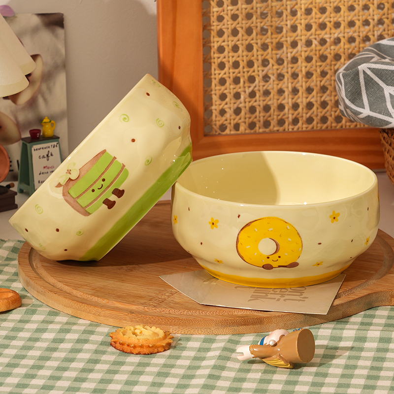 【茶语甜心】两个装6英寸泡面碗陶瓷釉下彩学生宿舍大容量家用好看