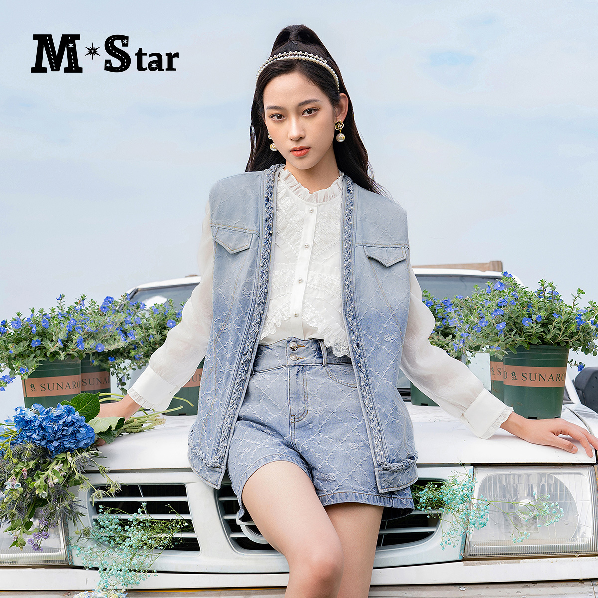 【小余专属】M-Star时尚无袖渐变牛仔马甲开衫SFAG113652