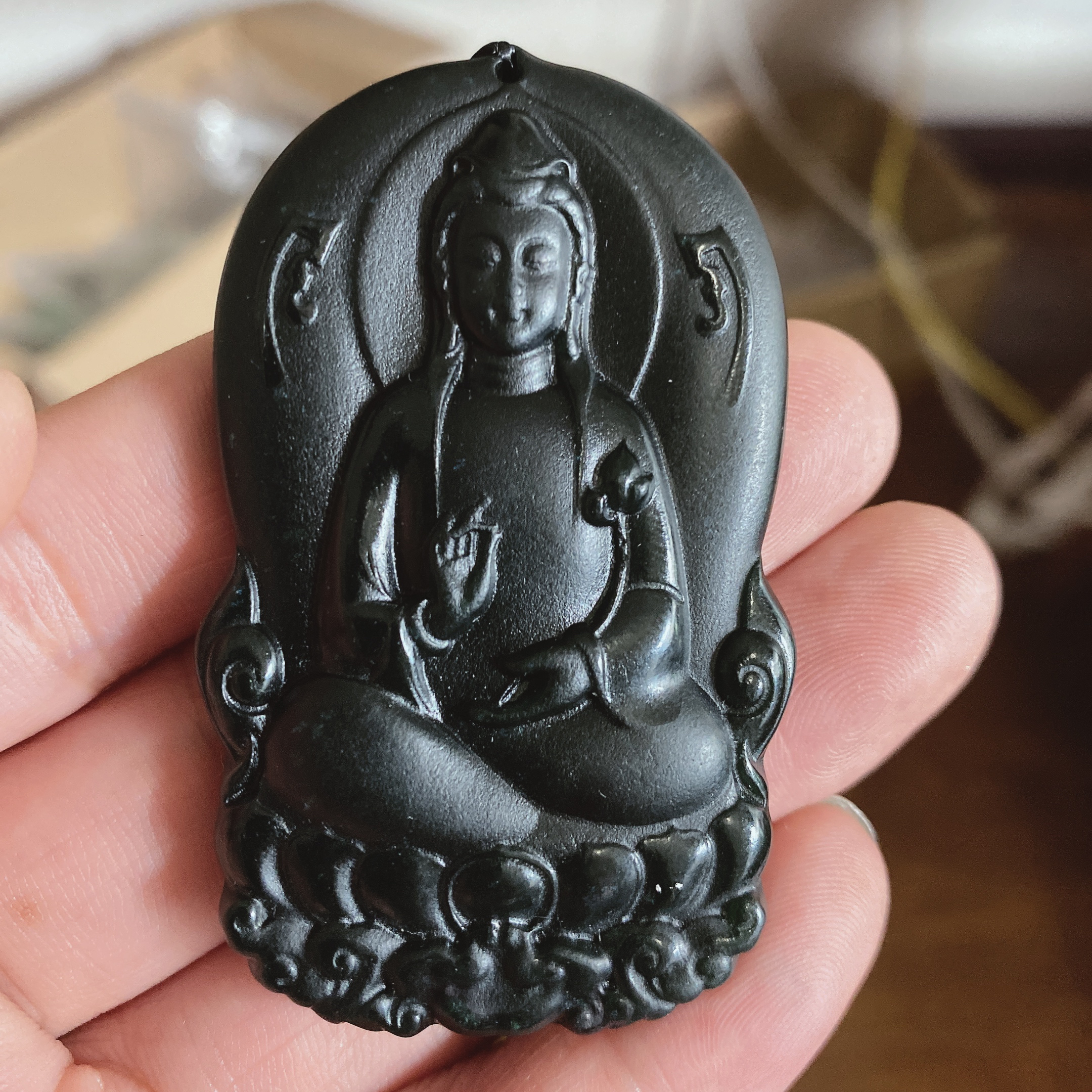 天然缅料A货 十级钢琴黑观音挂件717