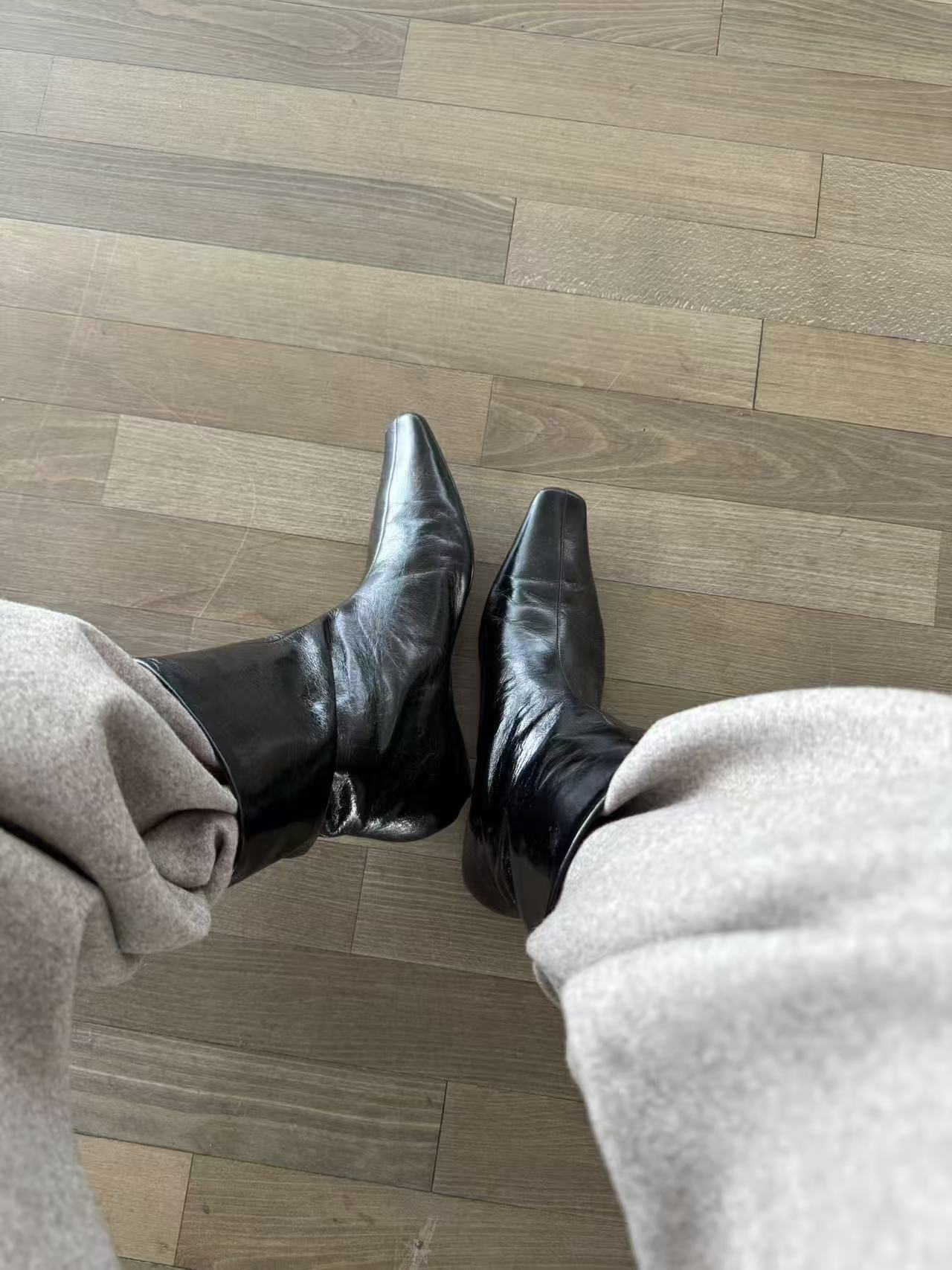 ZLAbout-us【冬款上新 】套筒低跟短靴冬新款 百搭质感皮靴