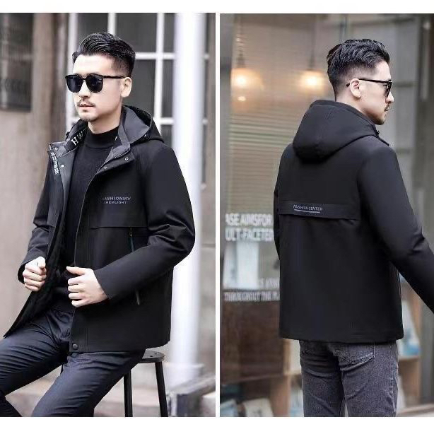 男士冬季加厚休闲连帽外套，男款中老年棉袄可拆卸