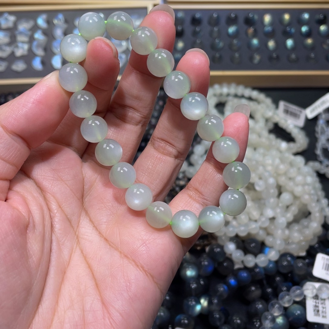 月光石手链未镶嵌绿体白月光手链9.8m