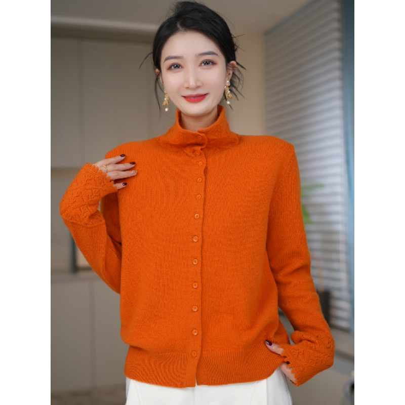 COMODOBAPA[云绒絮语]100%澳毛提花落肩袖半高领感镂空立领1701