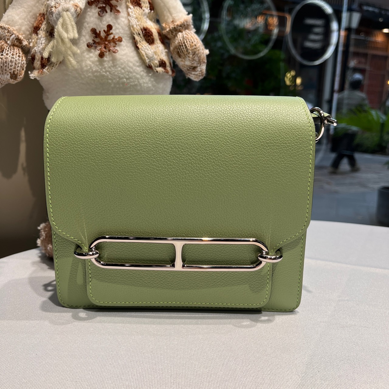 99新 Hermes/爱马仕  Y刻  mini roulis 牛油果绿银扣 ec皮