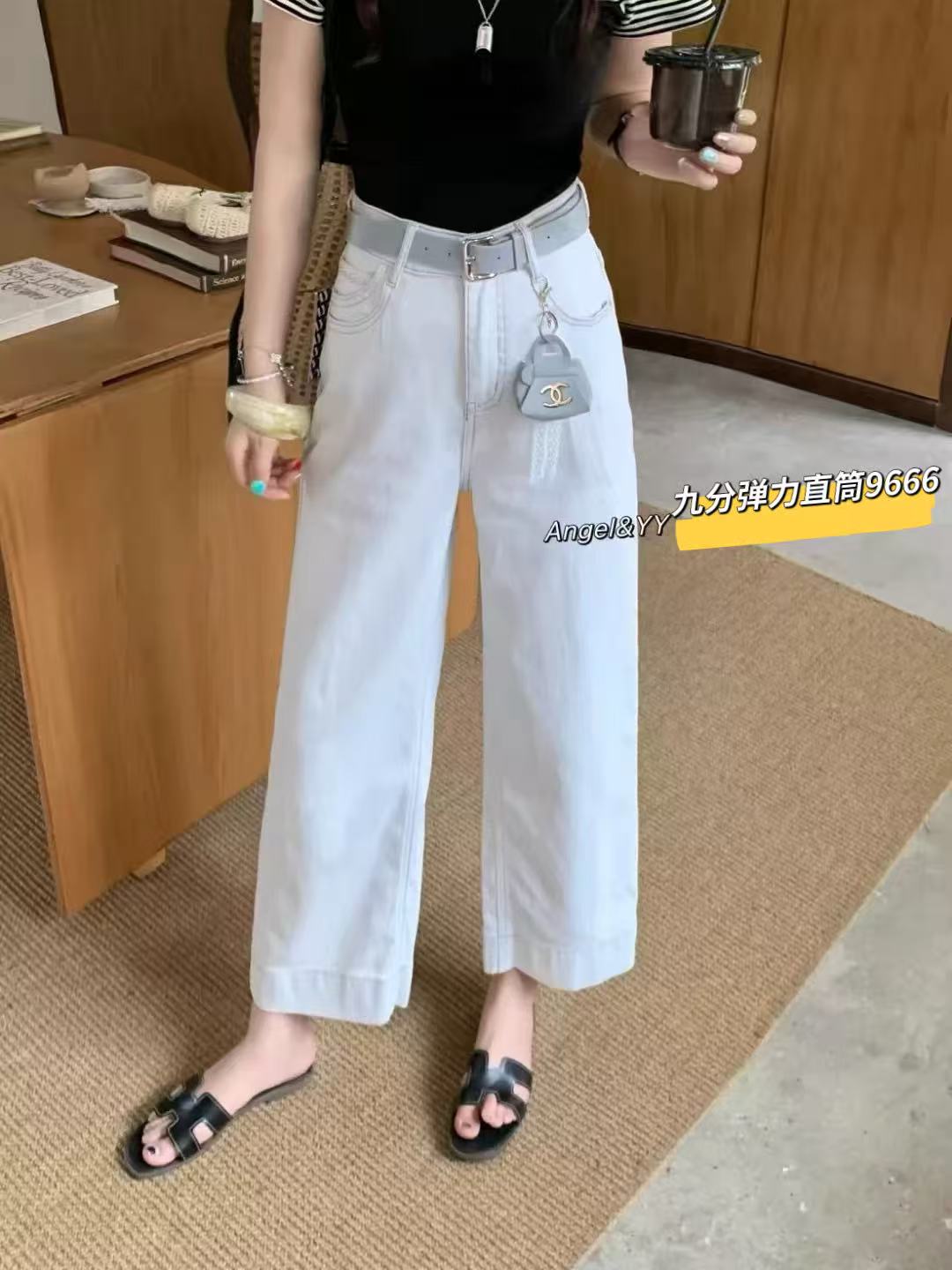小孟~新款百搭九分弹力直筒裤9666