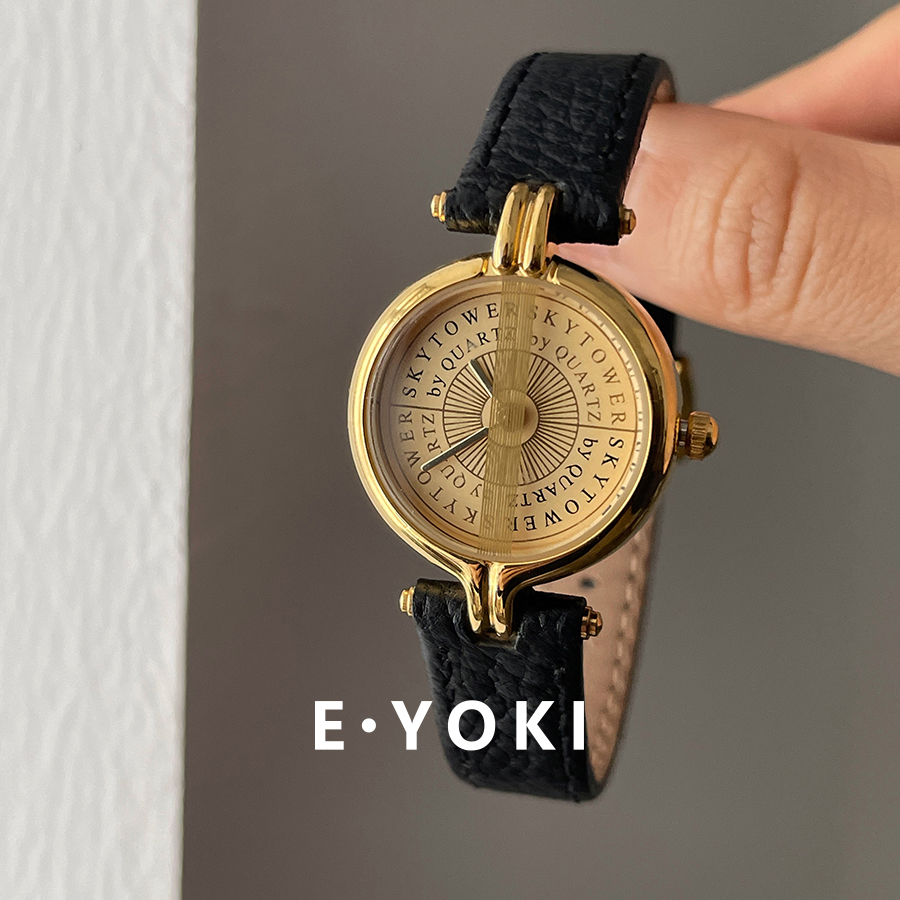 一柚七 爆款黑金鲁道夫真皮小圆表女士小众轻奢女款复古手表女203