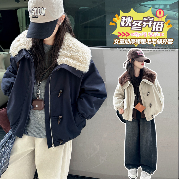 女童秋冬款2025韩版休闲加棉加厚外套女大童洋气时髦儿童秋冬装潮