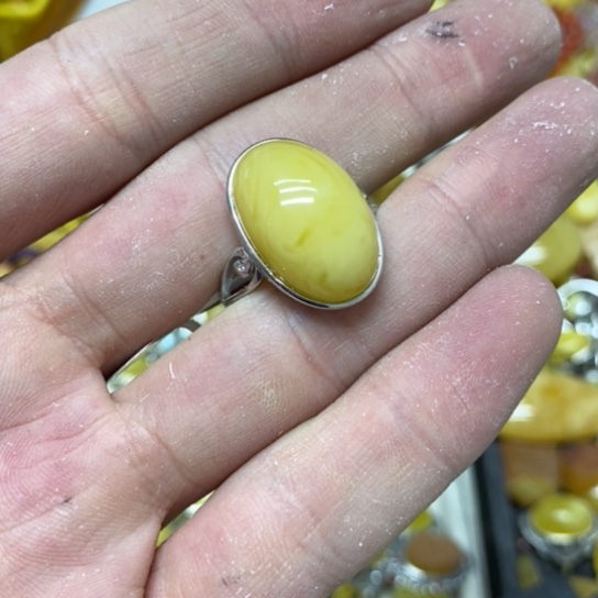 蜜蜡裸石银S925镶嵌戒指